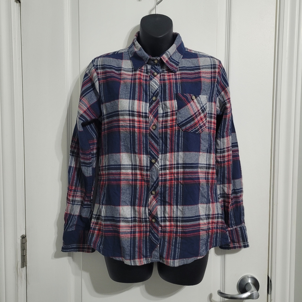 💲2️⃣ Hart Classic Blue & Red Plaid Button-Down Shirt Sz Small